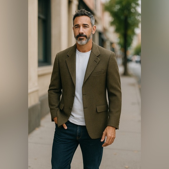 Gianfranco Ruffini Sports Jacket Blazer Mens 41 R Black Green Cashmere Blend - Picture 1 of 10